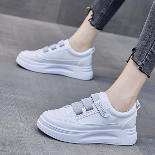 Velcro white shoes for women, versatile  spring new women's shoes, street photography, thick-soled leather single shoes, flat-soled women's shoes, trendy