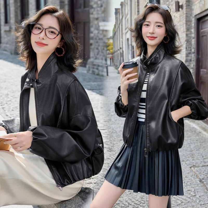 品牌绵羊皮皮衣女2025新款时尚百搭宽松皮外套女士显瘦小个子夹克|undefined