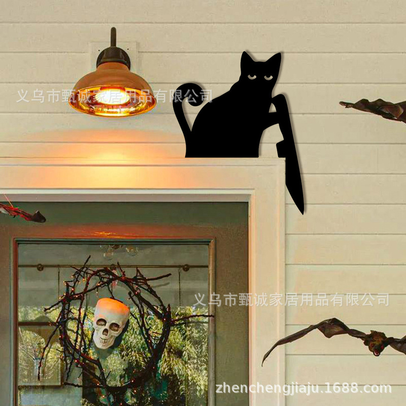Cross-Border Humorous Black Cat Holding Knife Wooden Door Frame Door Corner Decoration Wall Sticker Holiday Home Party Creative Scene