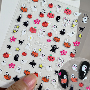 New Halloween Cartoon Embossed Nail Stickers Ghost Pumpkin Bat Light Atmosphere Halloween Nail Art Stickers