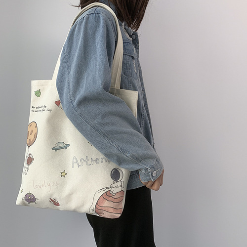 Canvas bag women's shoulder ins Korean style Japanese style Nordic king animation gift college student portable tutoring bag trend