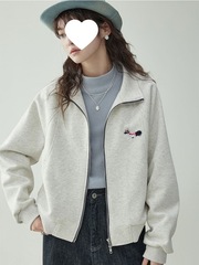 刺绣卫衣女拉链薄款外套春秋季新款韩版宽松立领开衫休闲短款上衣