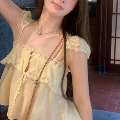 2025简约小清新夏日T恤蕾丝拼接花边吊带背心女夏季韩系小衫上衣