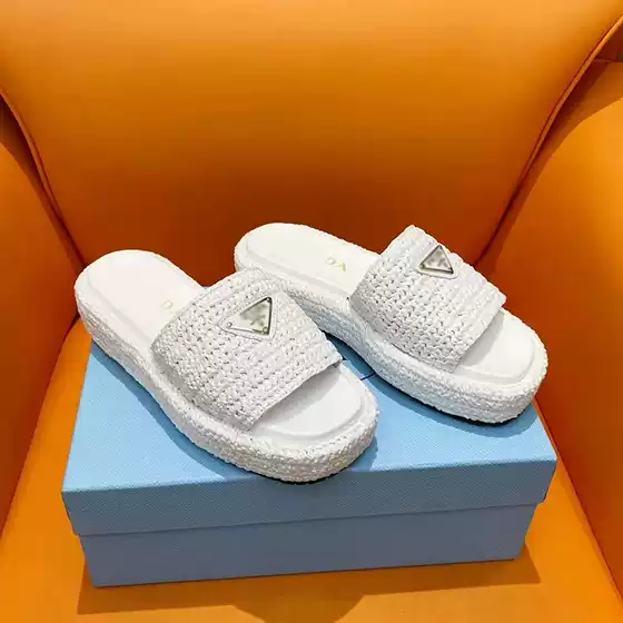 2024 New P-Style Women's Woven Slide Sandals with Thick Braided Espadrille Sole, Summer Leather Outdoor Wedge Shoes