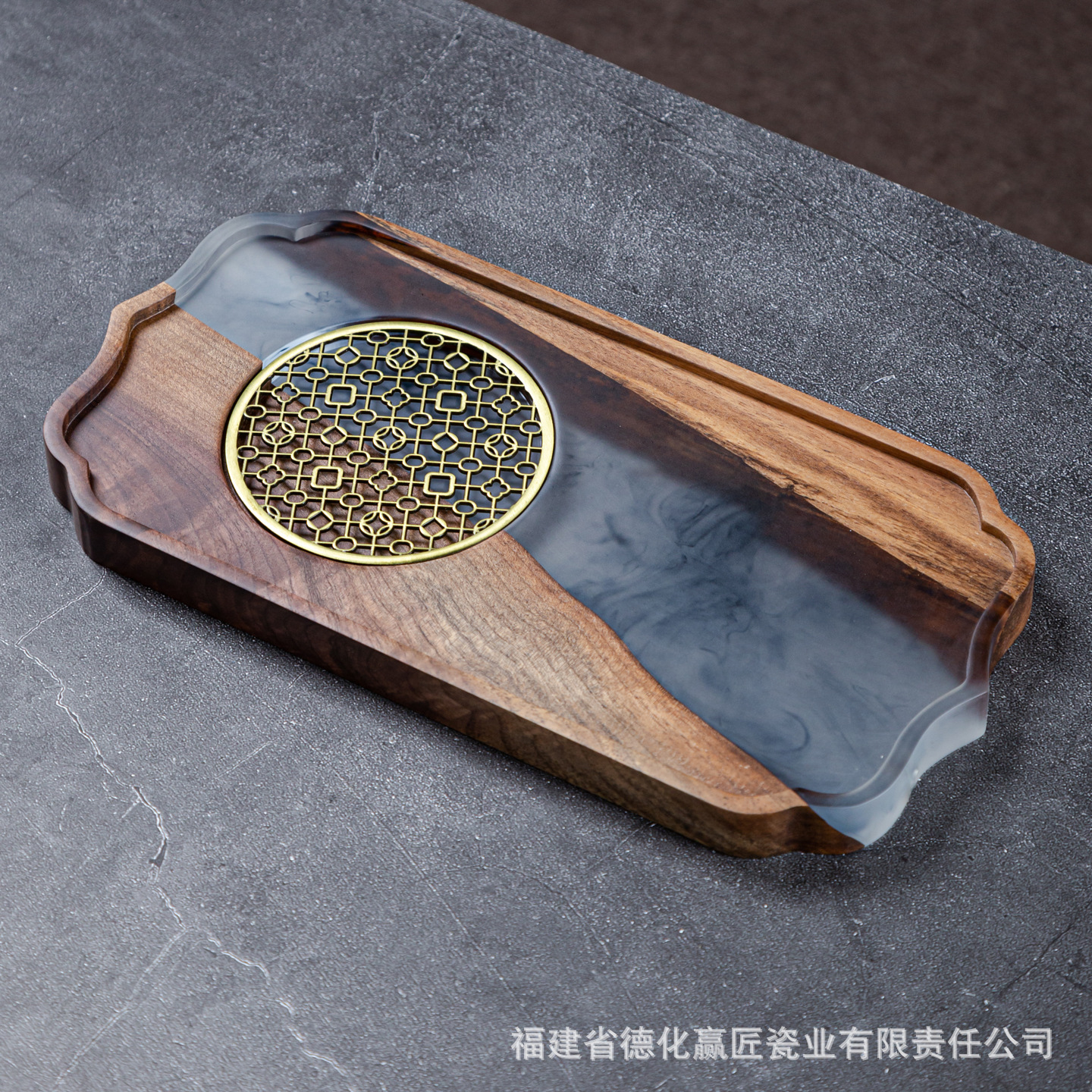 Transfronterizos exclusivos para resina de nuez río bandeja de té ligera de lujo madera sólida secos tabla de infusión kung fu bandeja de té al por mayor