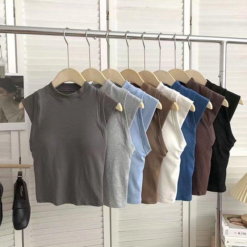 New High Neck Beautiful Back Vest Solid Color All-match One-piece Chest Pad Inner Wearing Outer Wearing Long Korean Style Small Fly Sleeve Top