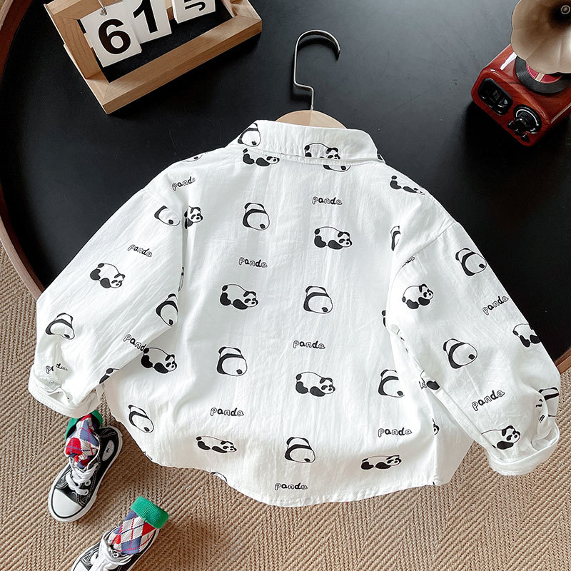 Camisa de dibujos animados para niños primavera y otoño nuevo estilo de algodón puro para niños ropa de otoño top de panda de dibujos animados camisa de manga larga para niños