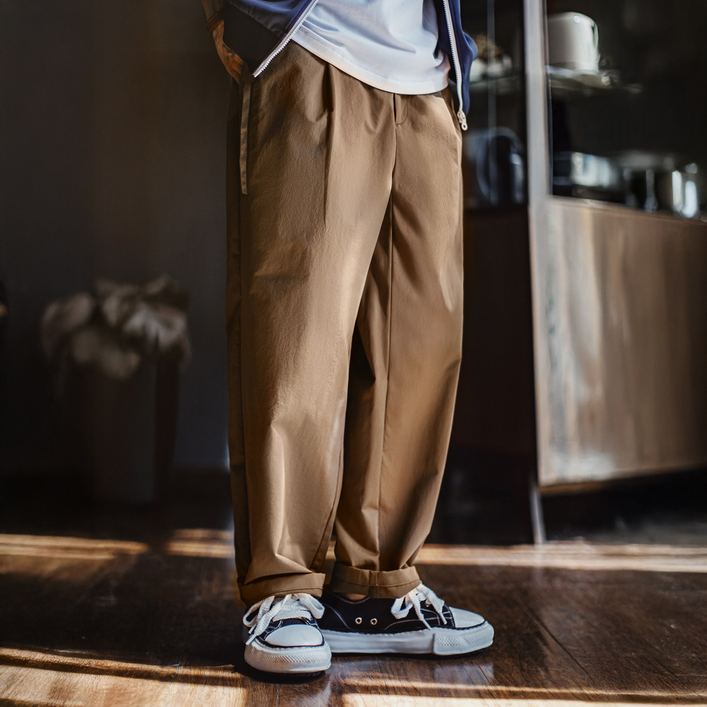 Maden Workwear American Retro Four-Way Stretch Casual Pants Khaki Color Commuter Wrinkle-Resistant Tapered Thin Long Pants for Men Spring