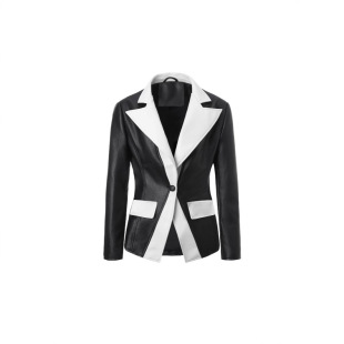 �羳ŮʽPUƤ�ºڰ�ײɫ���׷��I�ο��T��F؛ֱ��?Women's coat
