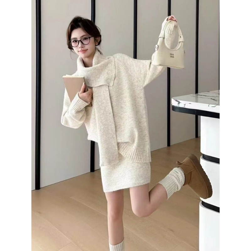 亚马逊速卖通eBay独立站毛衣套装裙女秋冬慵懒风针织衫短裙两件套|undefined