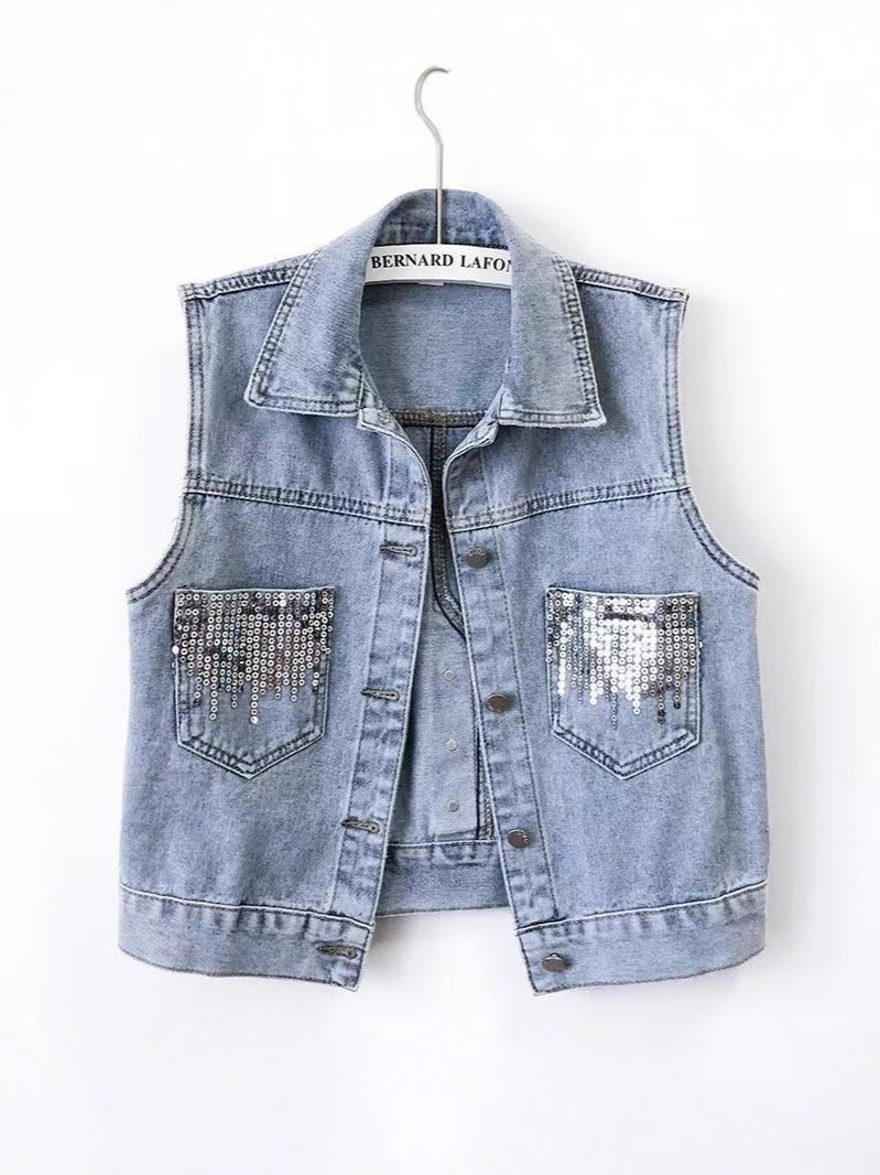 Chaleco de vaquero para mujeres 2025 primavera y otoño nuevo estilo suelto diseño versátil gran chaleco de hombro sin mangas chaqueta image 1