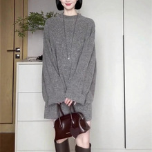 韩系高级感灰色毛衣套装女春季松弛感长袖针织衫高腰半身裙两件套