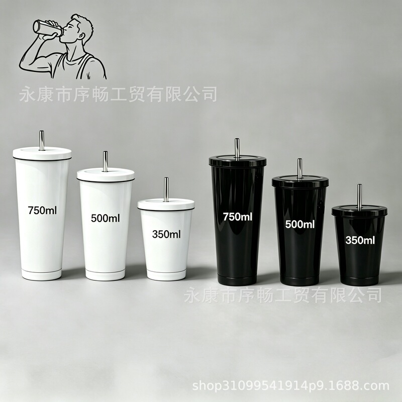 Cross-Border Sublimation Straw Cup 304 Stainless Steel Vacuum Large Capacity Heat Transfer Straw Gift Thermos Cup Wholesale
