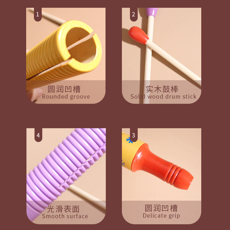 Pescado de madera creativo con hilo educación temprana juguetes educativos de madera solo tubo de sonido niños bebé golpeando instrumento de percusión