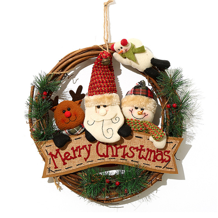 メーカー大サイズクリスマスリースサンタクロース雪だるま鹿木制籐ラタンストラップクリスマス装饰ドア挂け|undefined