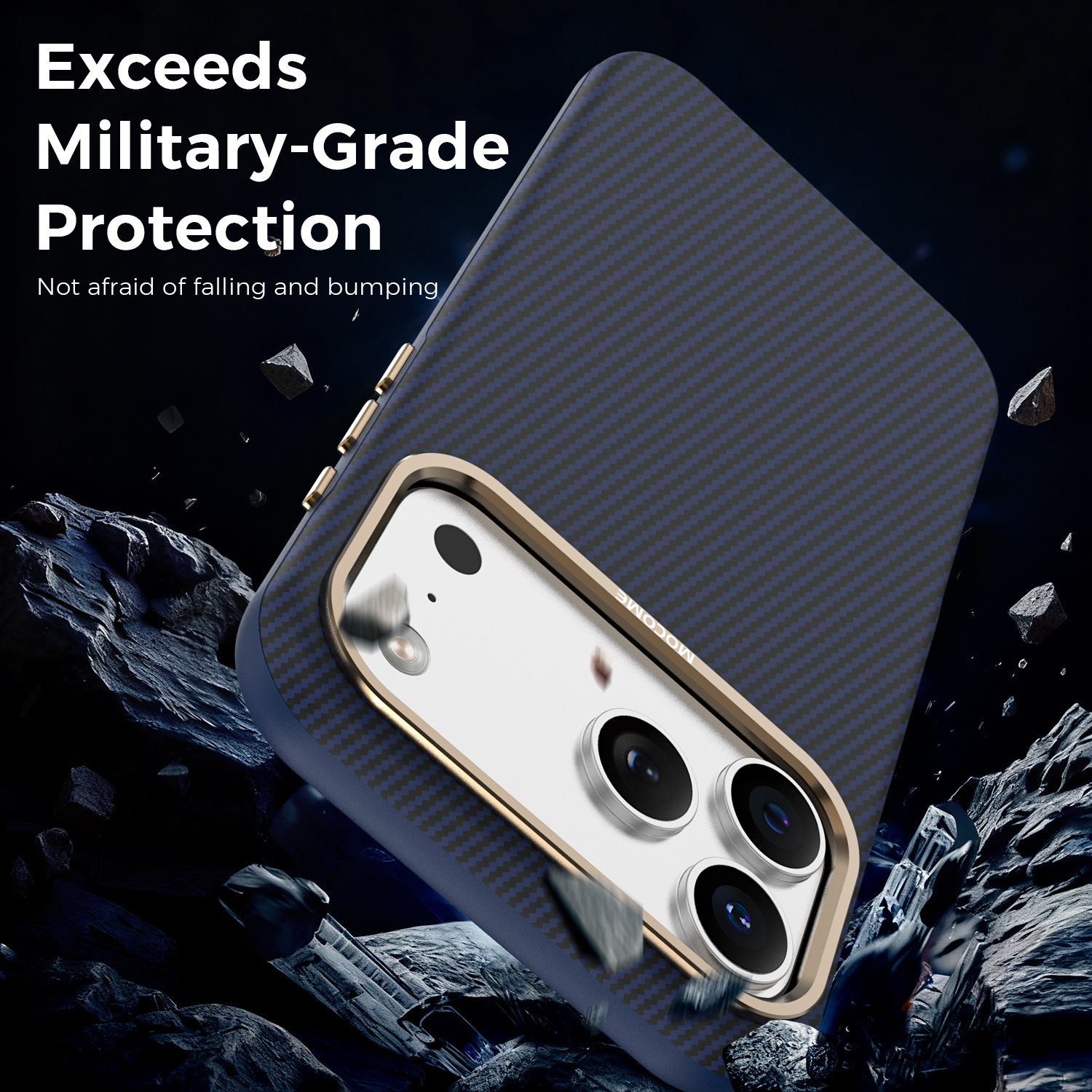 Ốp lưng iPhone chống sốc sợi Kevlar nam châm MagSafe vòng kim loại bảo vệ camera — Cam, Đen, Xám, Xanh đậm chi tiết 18
