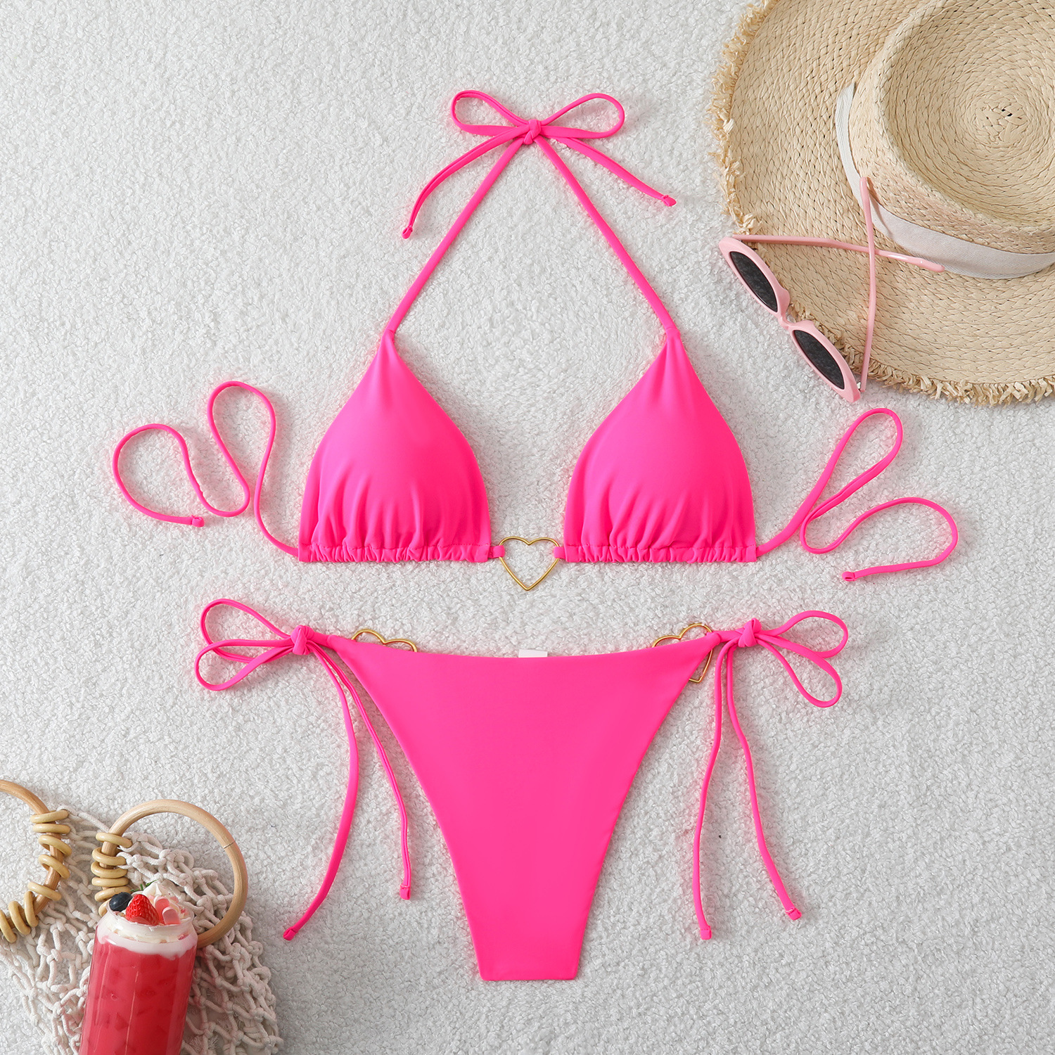 Conjunto de bikini halter para mujer elegante con lazos ajustables_voghion.com
