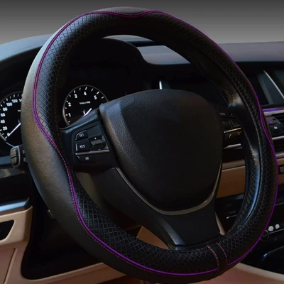 car supplies steering wheel cover — Steering wheel cover - o-type-nappa-leather-black-line-purple-strip-38cm