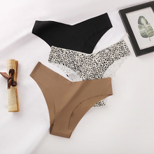 跨境豹纹性感情趣女士内裤低腰无痕冰丝透气纯色速干纯棉女三角裤