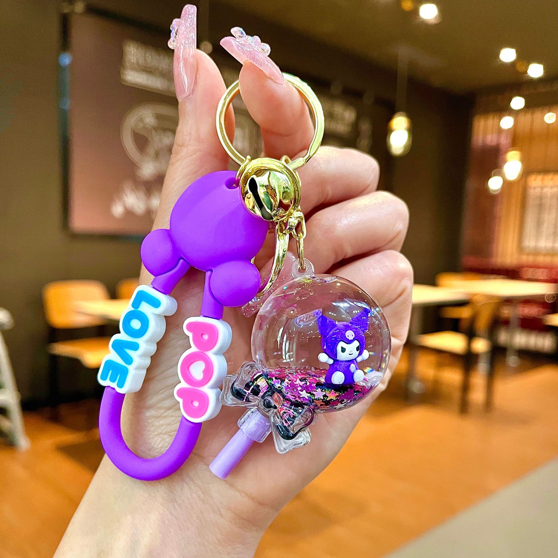 Nuevo llavero de dados luminosos con aceite, cuentas de burbujas, dados, colgantes de botella de arena de cristal, colgantes de bolsas al por mayor