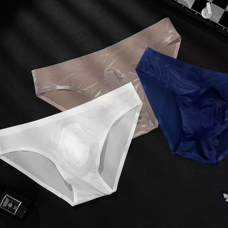One-Piece Sexy Men's 3D Stereo Underwear Pearlescent Shiny Fabric Ultra-Thin Transparent Bag Seamless Silky Triangle