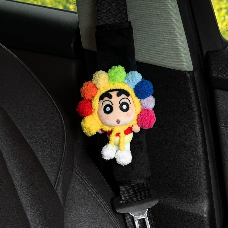 Crayon Shin-chan car seatbelt shoulder pad with floral decoration plush toy car interior accessory