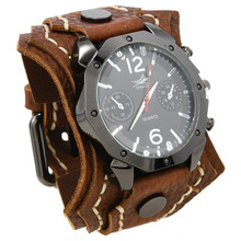 朋克新款男士牛皮手表欧美复古多层手工缝线手表摇滚宽皮手表