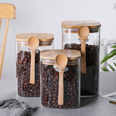 Cross-border supply of high borosilicate square sealed jars, transparent glass storage jars, coffee bean storage jars with spoons