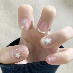 Love Star Ice Translucent Light French Nail Art Fake Nail Tips Wearable Nail Art Set 24 Pcs with Ins Style