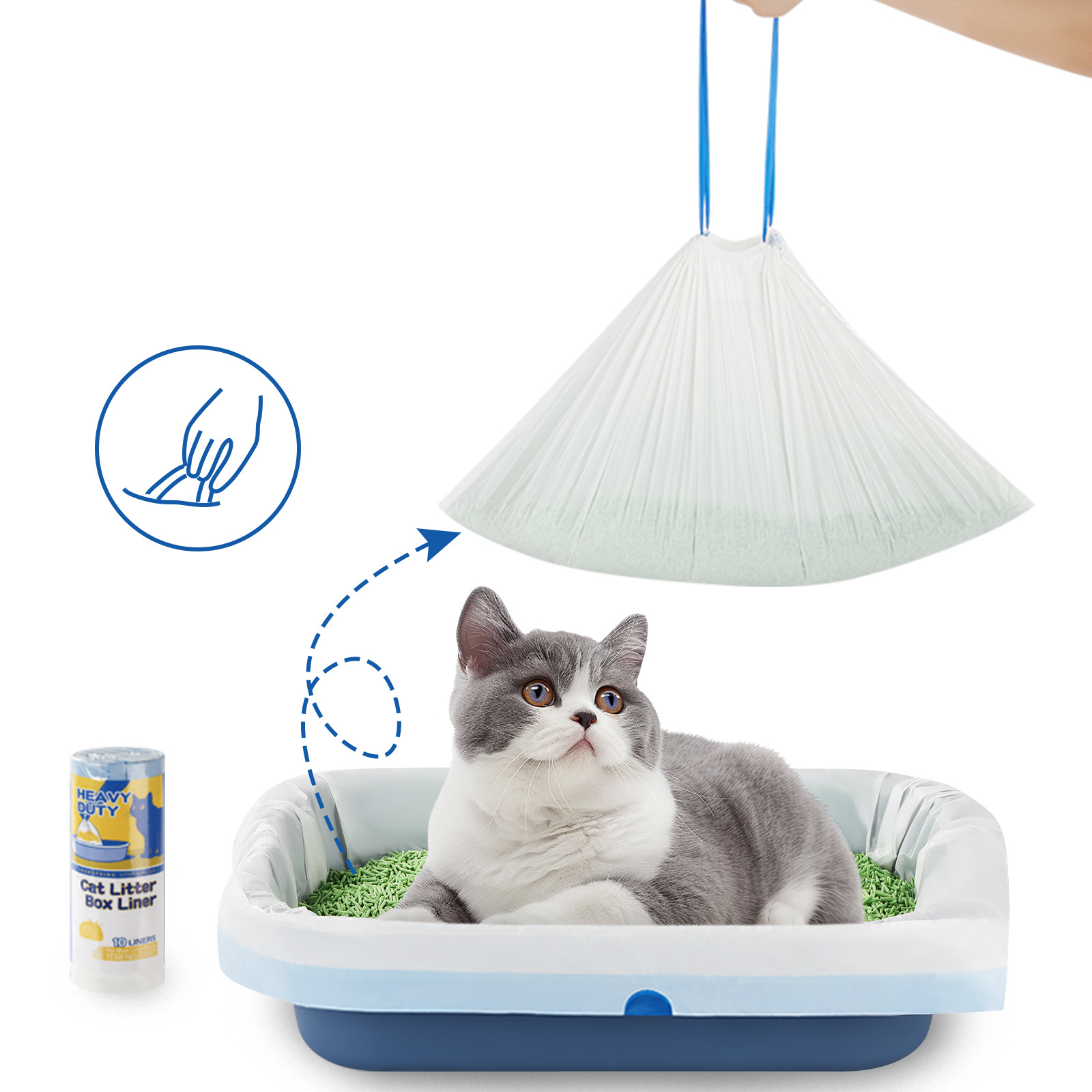 Nueva bolsa de cuerda portátil, bolsa automática de arena para gatos, bolsa de basura para mascotas, bolsa de arena para gatos inteligente, inodoro para gatos