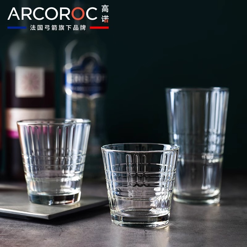 Arco y flecha Gao Nao tazas domésticas de vidrio templado tazas de agua plegables tazas de cerveza en relieve tazas de talla de cuadrícula