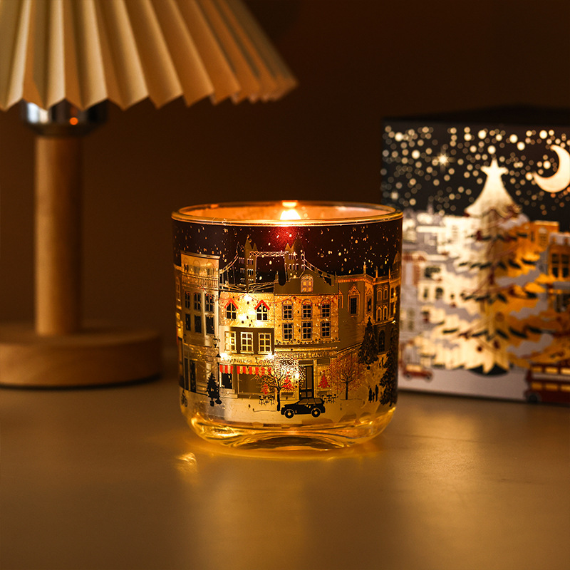 クリスマスの香り付きキャンドル ロンドンの街並み シャーピン風香り付きキャンドル 光る電子キャンドル クリスマスキャンドル