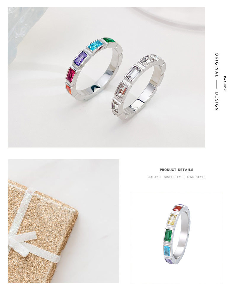 Anello con zircone intarsiato rettangolare con elemento di design per anello semplice artigianale versatile e alla moda personalizzato da donna_voghion.com