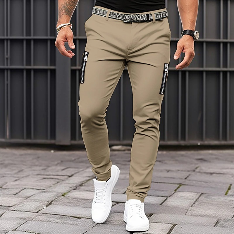Men's Casual Pants Solid Colour Pure Cotton Leggings With Pockets_voghion.com
