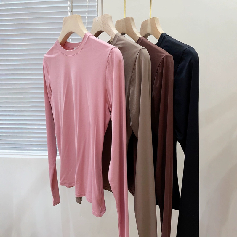 Sk*Ms Same Style Fits Everybody Women's Round Neck Long-Sleeved Top Bottoming Shirt with Slim T-Shirt