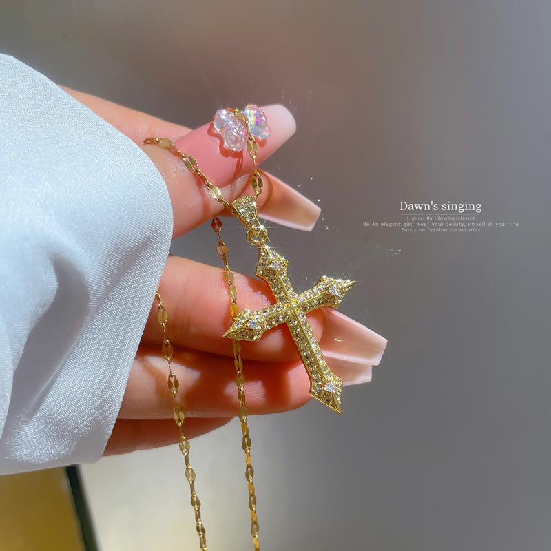 Fashion Cross Snake Titanium Steel Inlay Zircon Pendant Necklace 1 Piece