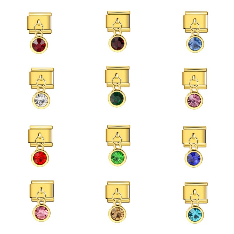12 Birthstone Gold Base Round Pendant Italian Modular Bracelet Titanium Steel Welded Hook Fashion Versatile Bracelet 12 Birthstone Gold Base Round Pendant Italian Modular Bracelet Titanium Steel Welded Hook Fashion Versatile Bracelet