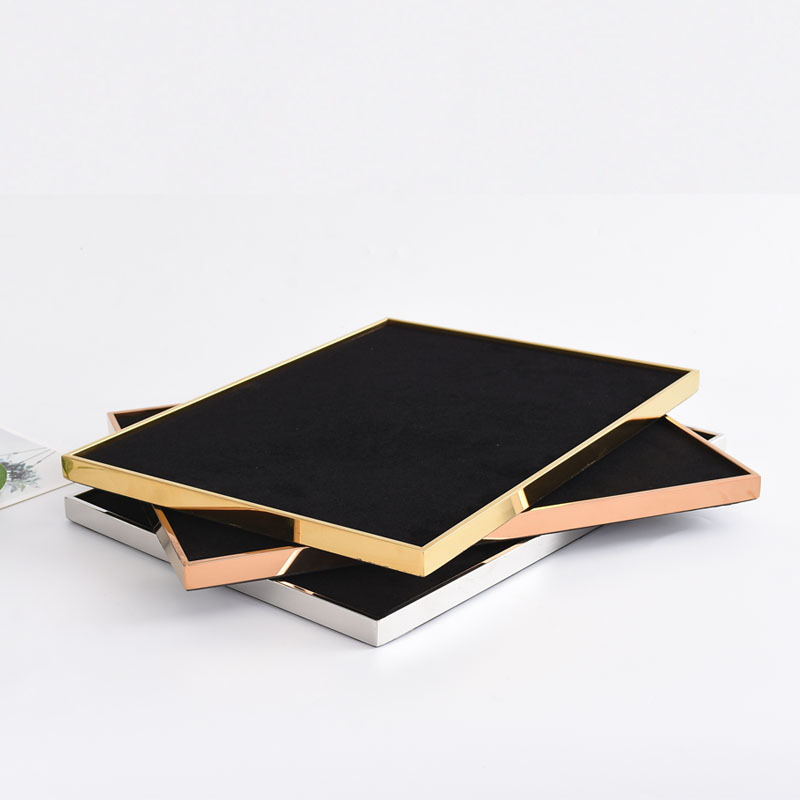 Manufacturer Direct Sales Cross-Border Fleece Fabric Jewelry Display and Showcase Tray with Stainless Steel Frame Jewelry and Gemstone Tray Props