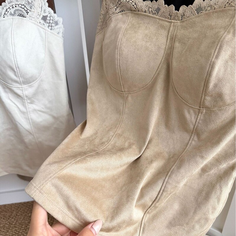 Miaoxiaoyan 2615 suede retro camisole with integrated fixed cups, waist-cinching, slimming, thin shoulder straps
