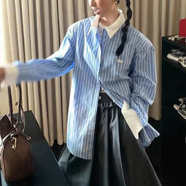DULA好好家 蓝白条纹长袖衬衫女秋2026新款宽松显瘦百搭小衫上衣
