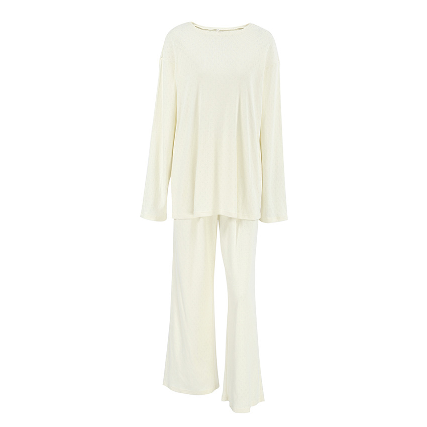 Ensemble de pyjama en coton respirant – Pyjama doux et ample à manches longues pour femme, vêtement d'intérieur confortable pour la maison et les voyages_voghion.com