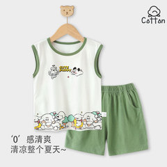 寶寶背心套裝男童夏款無袖純棉a類薄款分體短褲套女童可愛夏裝