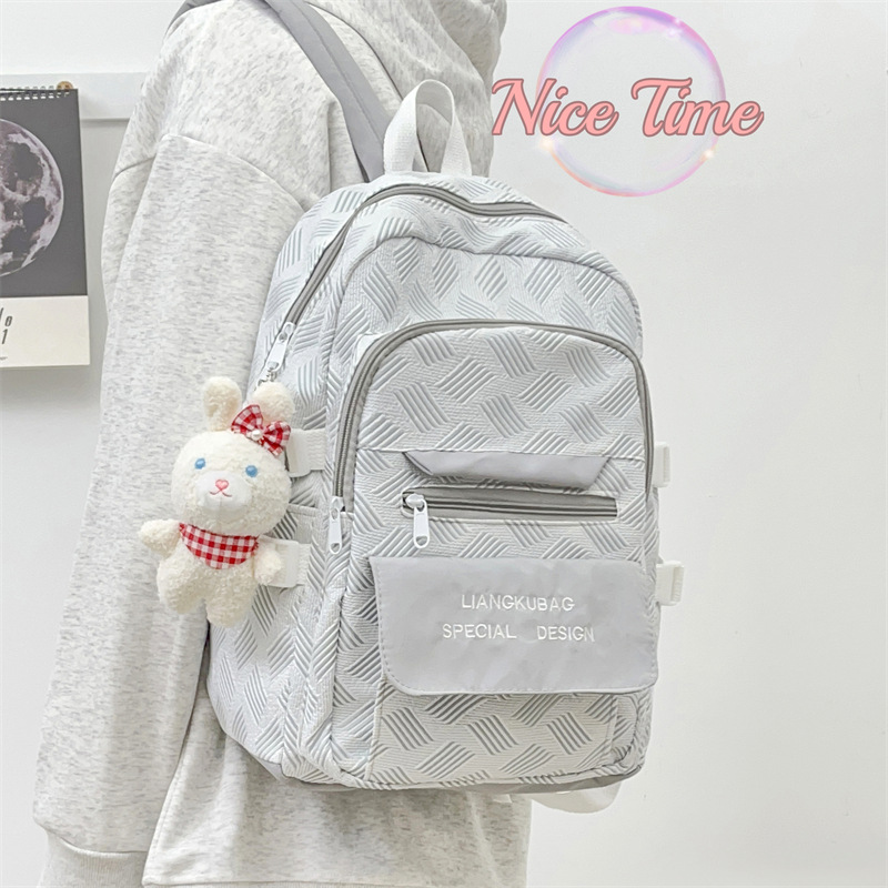 Mochila Nueva de Primavera 2025, Fresca y Dulce, Mochila Informal de Nailon a Rayas con Letras, Informal y a la Moda