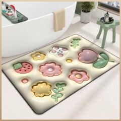 3D Visual Stereo Sensation Inflatable Small Flower Soft Diatomaceous Earth Water Absorbent Anti-Slip Mat Bathroom Toilet Bathroom Floor Mat