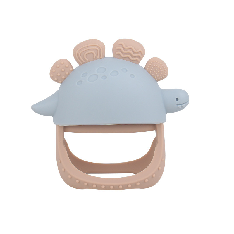 Nuevos guantes de mordedor de dinosaurio de silicona anti-comer para bebés