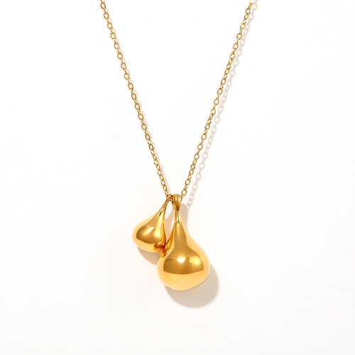 European and American chic Feng water drop pendant necklace women's new simple and versatile stainless steel gold-plated sweater chain jewelry wholesale