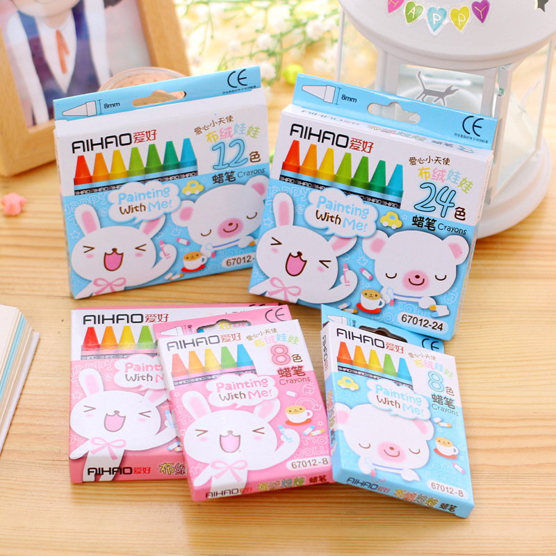 Factory Direct Sales Kidsren's Brushes Korean Creative Cartoon Stationery Student Prizes Gifts Hobbies 8 Colors 12 Colors Crayons