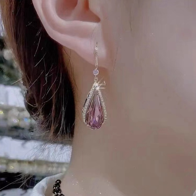 Wholesale Jewelry Lady Water Droplets Alloy Artificial Crystal Inlay Drop Earrings display picture 1