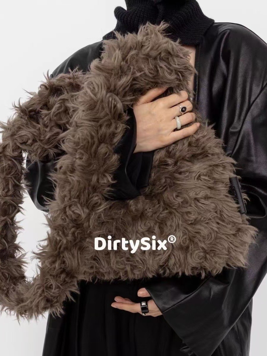 DirtySixオリジナル秋冬メシア少女毛羽立ちワンショルダーバッグ放浪风ビッグサイズレトロトートバッグ