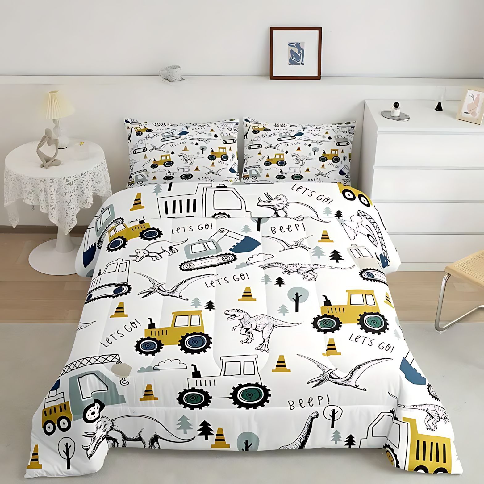 TEMU / JIT Transfronterizo Camión de dibujos animados impresión digital HD 180gms colcha colcha almohada conjunto de ropa de cama